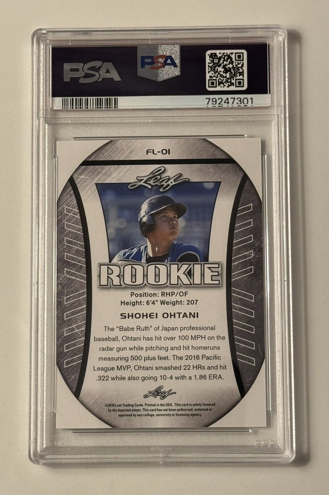 Shohei Ohtani JAPAN RC* 2018 Leaf Rookie Exclusive Flag FL01 PSA 10 GEM MINT MVP
