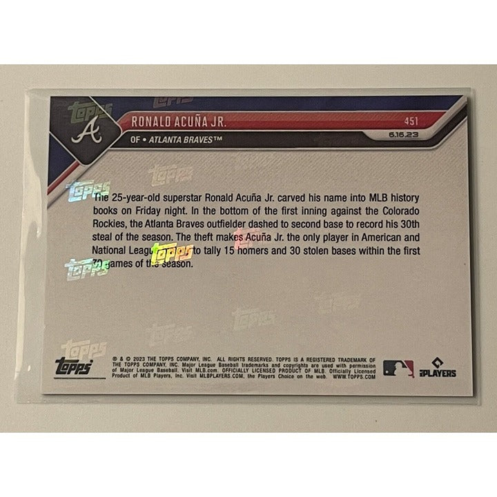 2023 Topps Now Ronald Acuna Jr.* 1st In MLB History 15 HR & 30 SB - Braves #451*