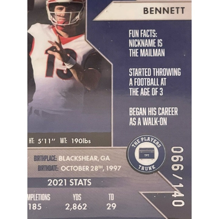 Stetson Bennett Gold #66/140 Auto 2022 Players Trunk 2 TIME CHAMPS/UGA Bulldogs*