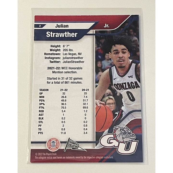 Julian Strawther 2022 Campus Collection Players Trunk Card NCAA Gonzaga/Nuggets*