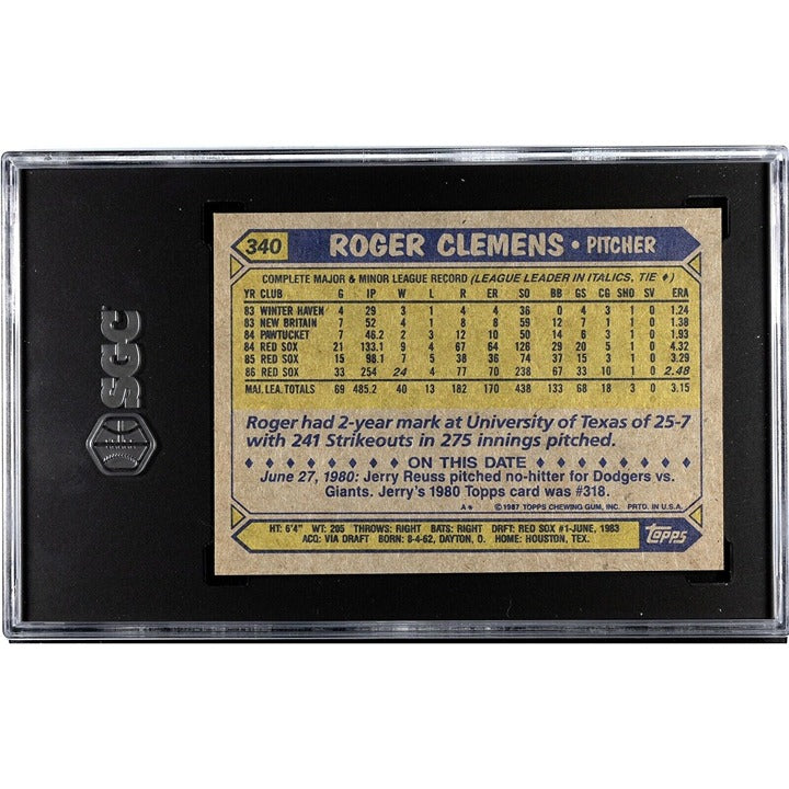 1987 Topps Roger Clemens* MLB Boston Red Sox Baseball - Card Number 340 - SGC 8*