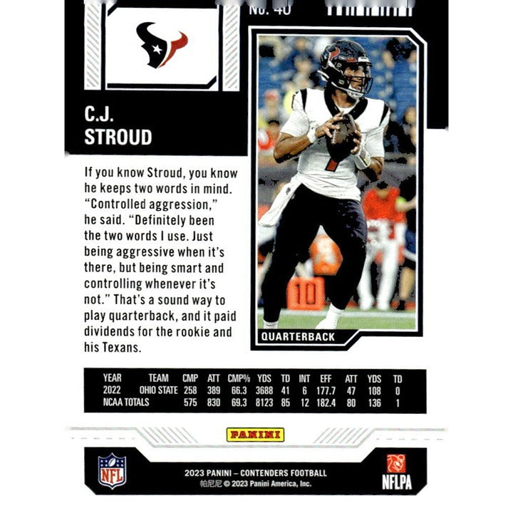 2023 Panini Contenders C.J. Stroud RC Game Ticket Bronze - NFL Texans Rookie #40