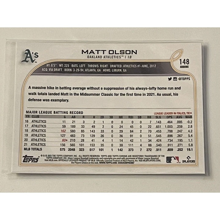 2022 Topps Chrome - Matt Olson* Card #148 - MLB Oakland Athletics/MLB Braves ATL