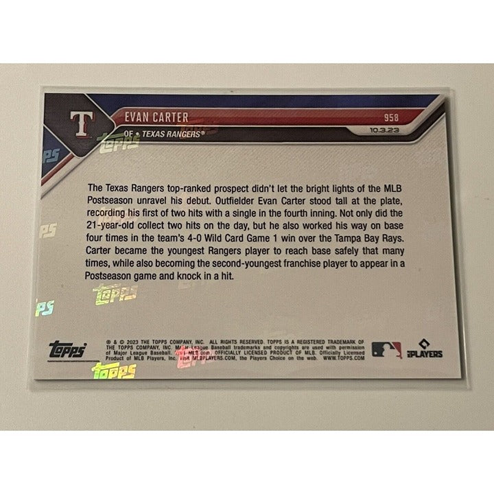 2023 ToppsNOW Evan Carter Wild Card Game 1 - MLB AL Texas Rangers Call Up #958 *