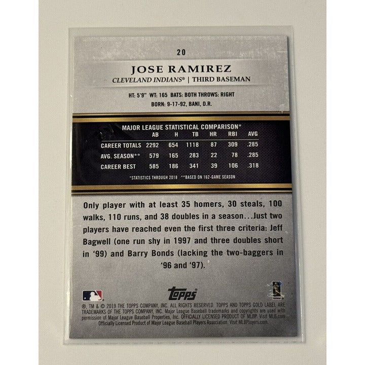 RARE 28/50 Jose Ramirez 2019 Topps Gold Label Card #20 Class 2 Cleveland Indians