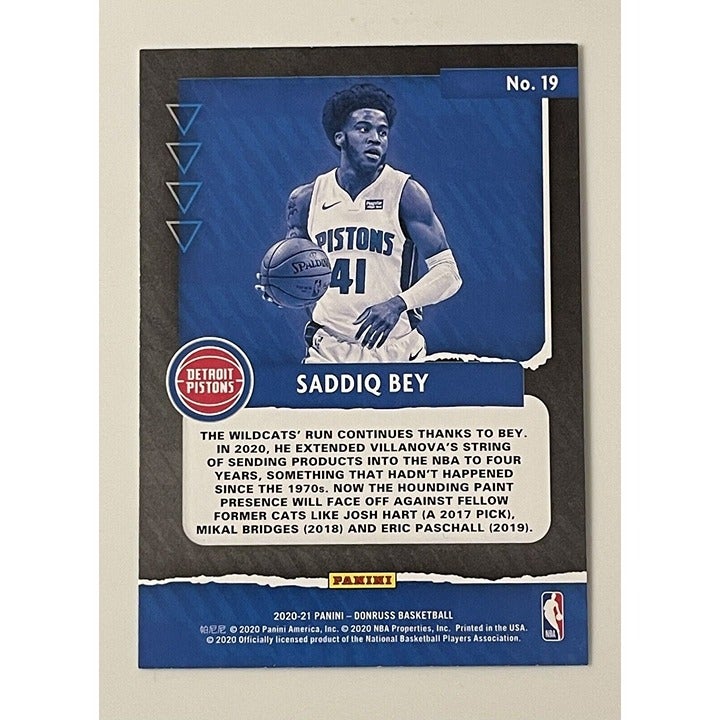 SADDIQ BEY RC - 2020-21 Donruss Great X-Pectations Rookie Card #19 - NBA Pistons