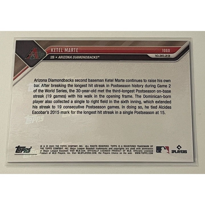 2023 ToppsNOW Ketel Marte On Base Streak World Series Game 3 - MLB D’Backs #1060
