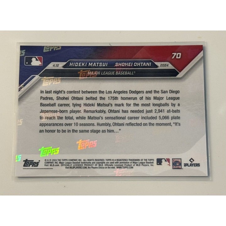 19/49* Hideki Matsui/Shohei Ohtani 2024 MLB TOPPS NOW #70 - Ties Matsui Most HR*