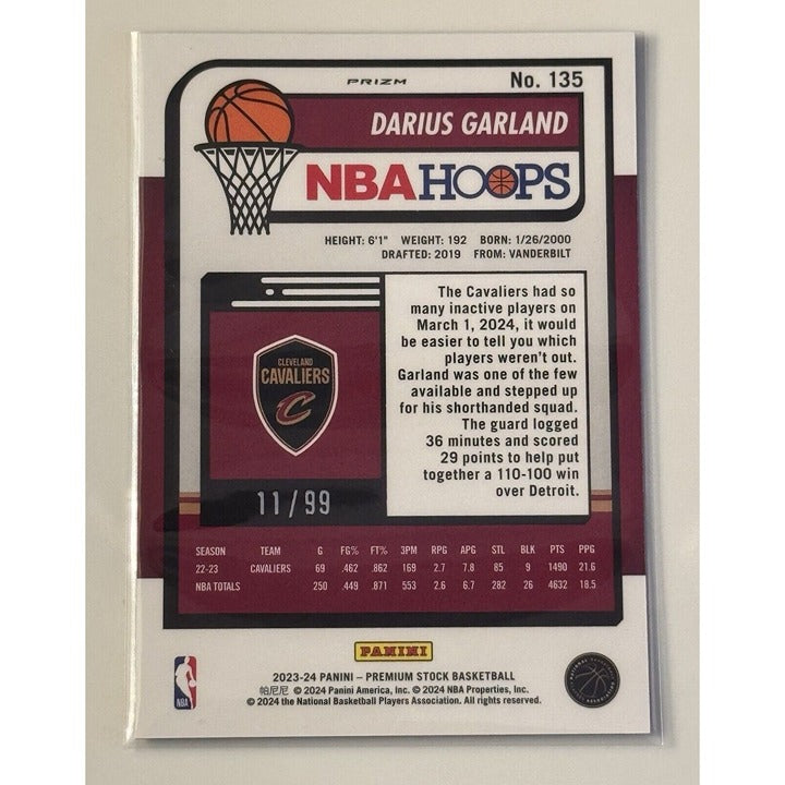 11/99 2023-24 Panini Premium Stock Darius Garland Blue Disco Prizm #135 NBA Cavs