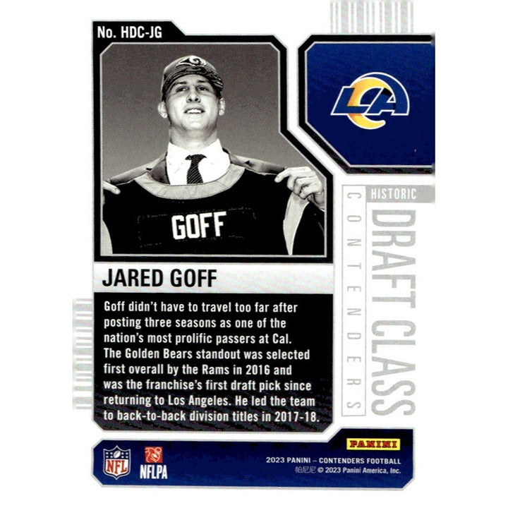 2023 Panini Contenders Jared Goff* - NFL Rams/Lion Historic Draft Class #HDC-JG