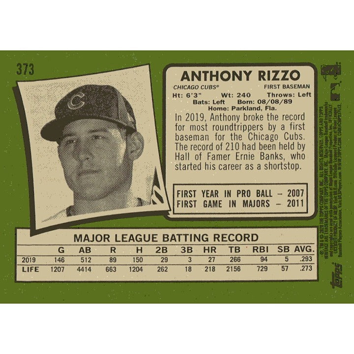 2020 Topps Heritage Anthony Rizzo* - MLB AL New York Yankees Baseball Card #373