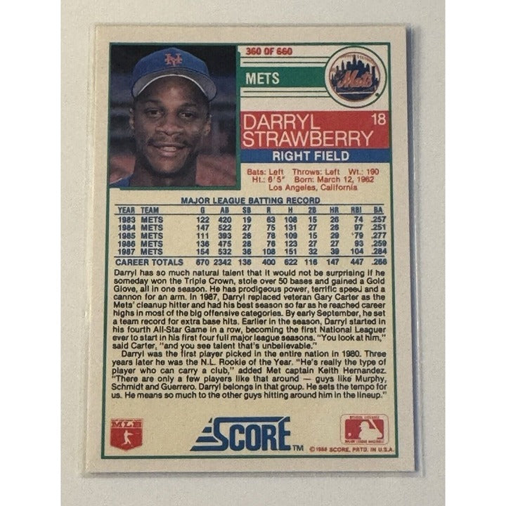360/660 - 1988 Score Darryl Strawberry MLB NL NY Mets Baseball Card #360 - MINT!