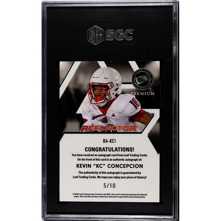 5/10 Kevin KC Concepcion RC Auto 2024 Leaf Press Pass Red #BA-KC1 -NC St SGC 9.5