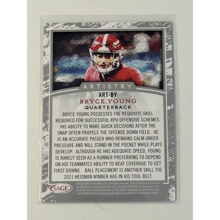 Bryce Young RC 2022 Sage High Series Artistry Gold ART-BY - Alabama/NFL Panthers