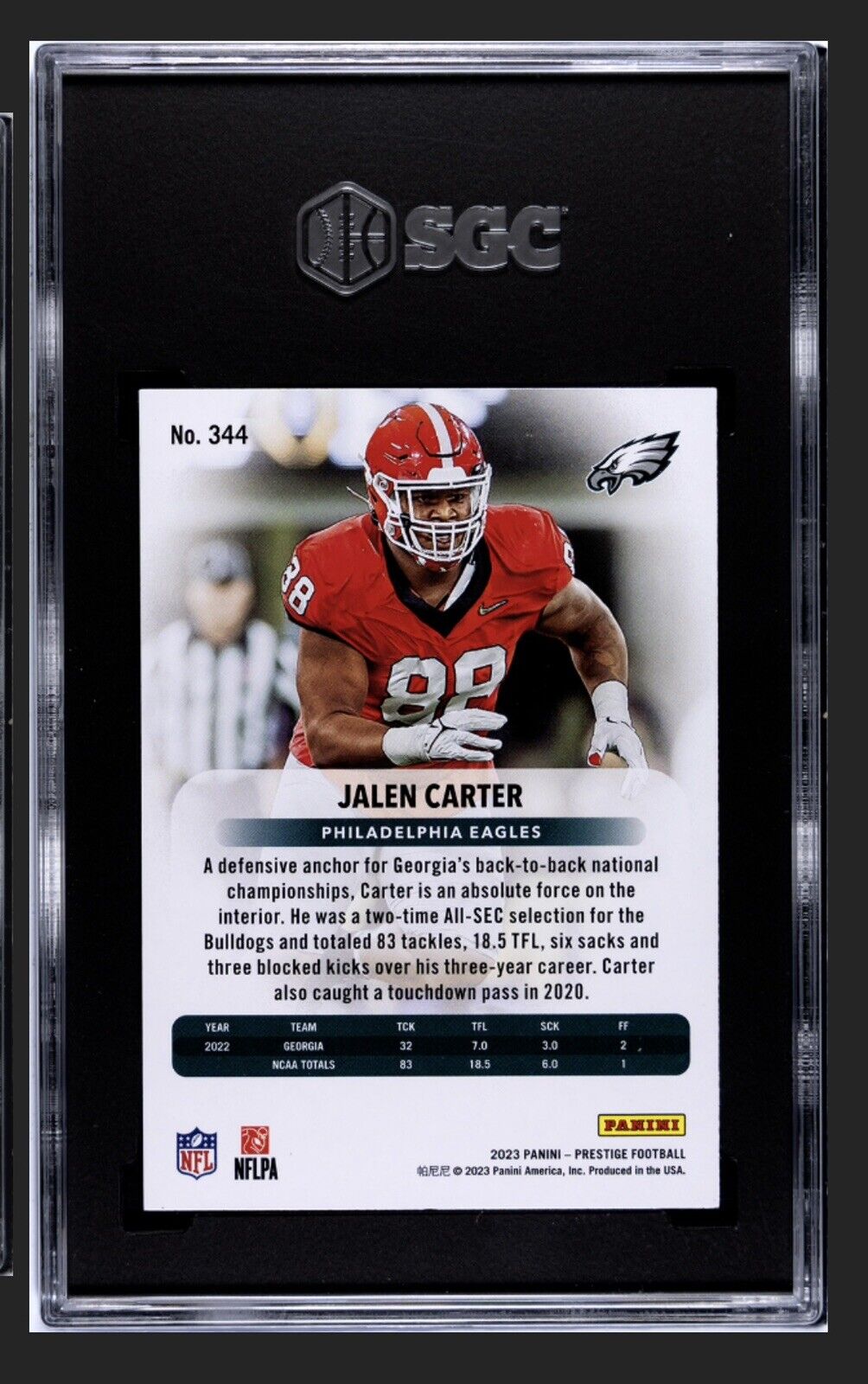 2023 Prestige Football Jalen Carter RC UGA/NFL Eagles Rookie #34 LOW POP - SGC 9