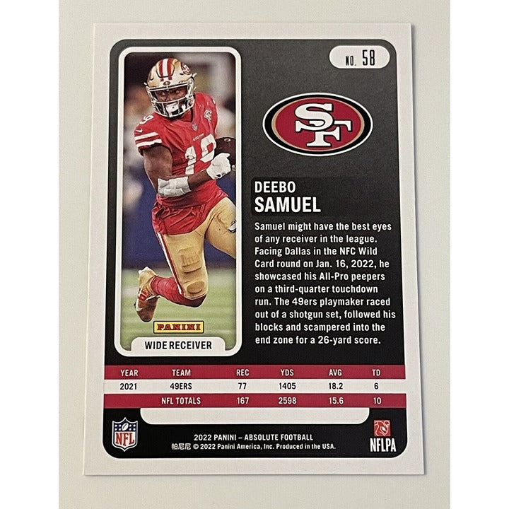 2022 Panini Absolute Football - Deebo Samuel #58 - RED - NFL San Francisco 49ers