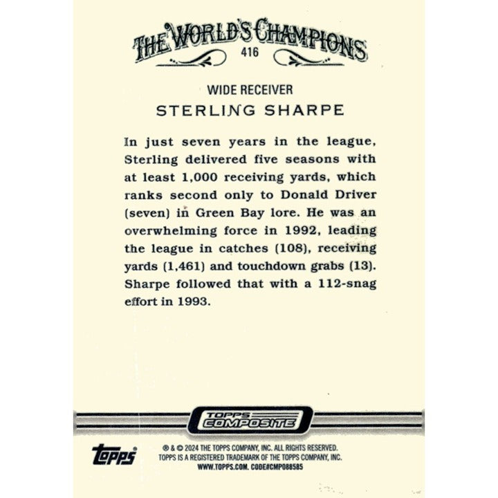 2023 Topps Composite Sterling Sharpe* - NFL Green Bay Packers Football Card #406