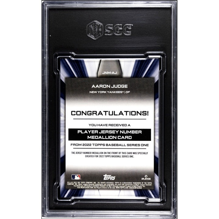 2022 Aaron Judge* #JNM-AJ - Topps Commemorative Jersey 99 Medallion Card - SGC 7