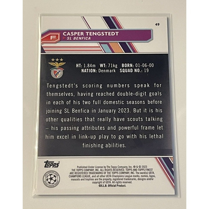 Casper Tengstedt 2022-23 Topps Finest UEFA Purple Refractor RC /299 #49 Benfica*