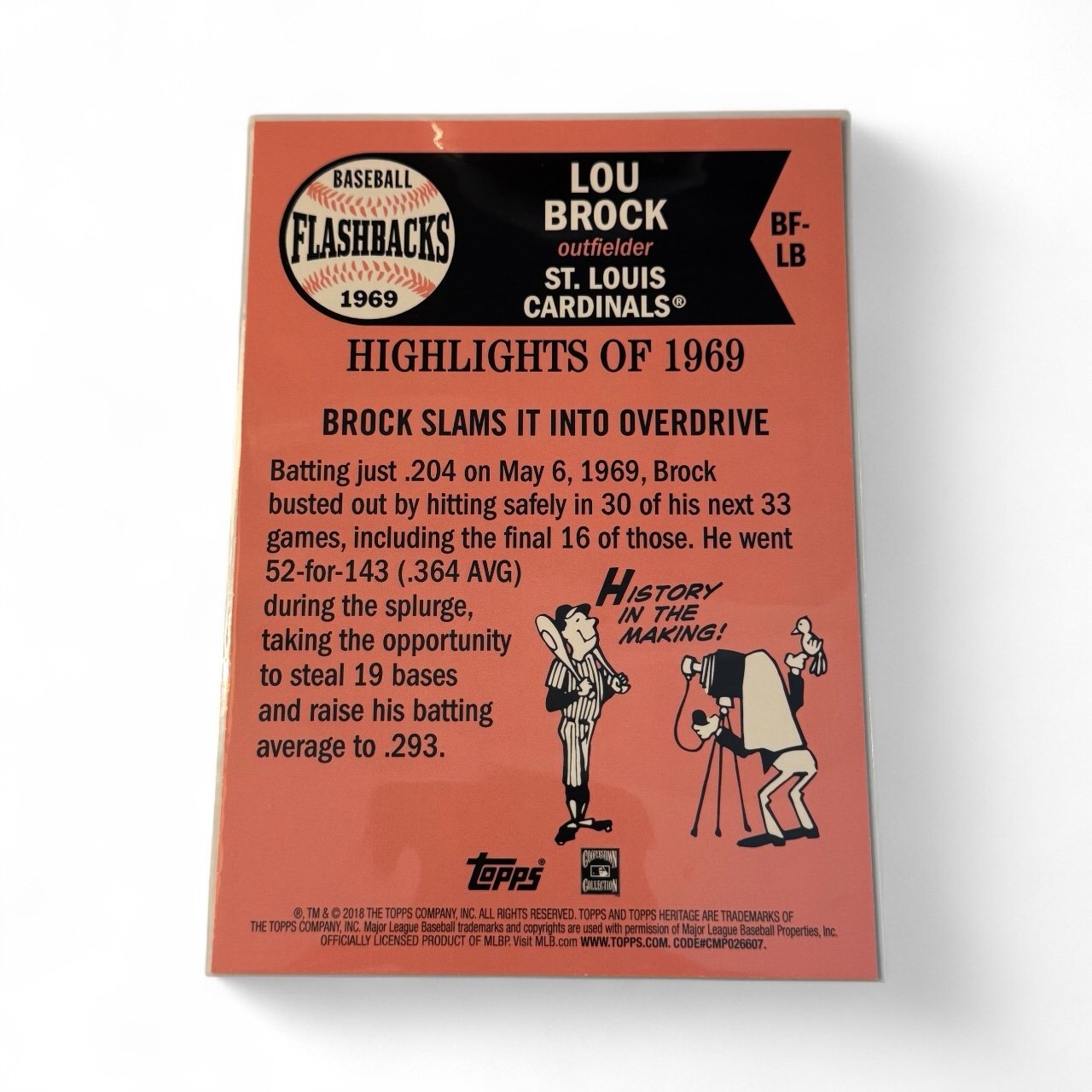 /49 OVERSIZED* Lou Brock 2018 Topps Heritage FB BF-LB 1969 MLB St Lois Cardinals