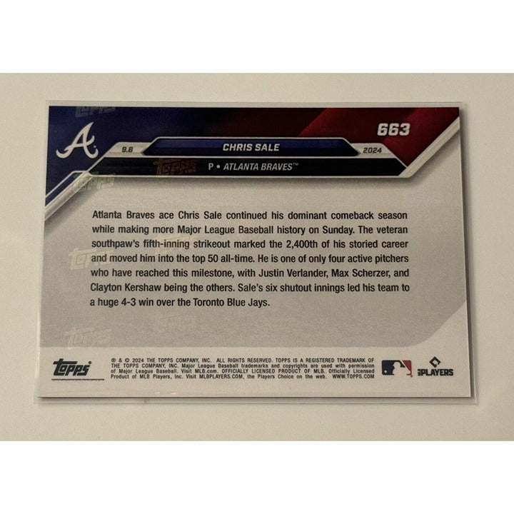 Chris Sale /552* TOP 50 IN ALL-TIME Ks - MLB Braves 2024 Topps Now 663 CY Young?