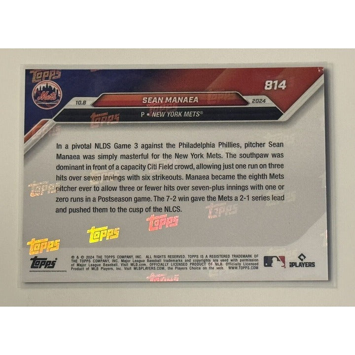 7/10* Sean Manaea* 1st Postseason Win Mets 2024 MLB Topps NOW - NY Mets Card 814
