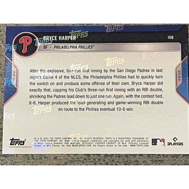Bryce Harper 2022 MLB TOPPS NOW 2 HR NLCS Card #1118 Phillies MLB NLCS Playoffs*