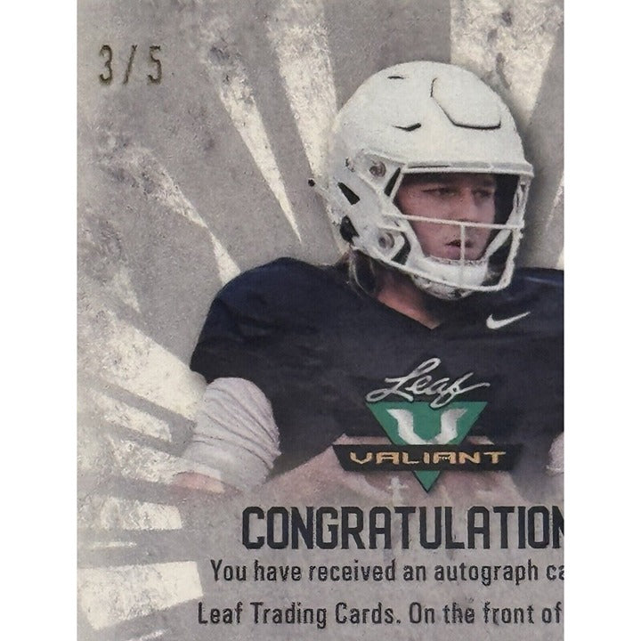 3/5 Quinn Ewers RC* Auto - 2022 Leaf Valiant NCAA TEXAS Longhorns - Card #PA-QE1