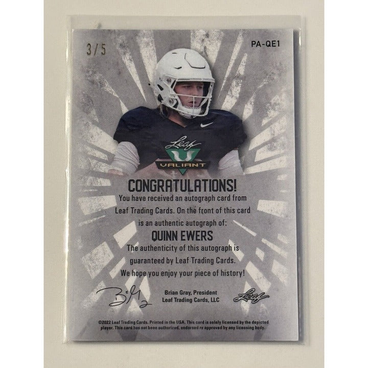 3/5 Quinn Ewers RC* Auto - 2022 Leaf Valiant NCAA TEXAS Longhorns - Card #PA-QE1