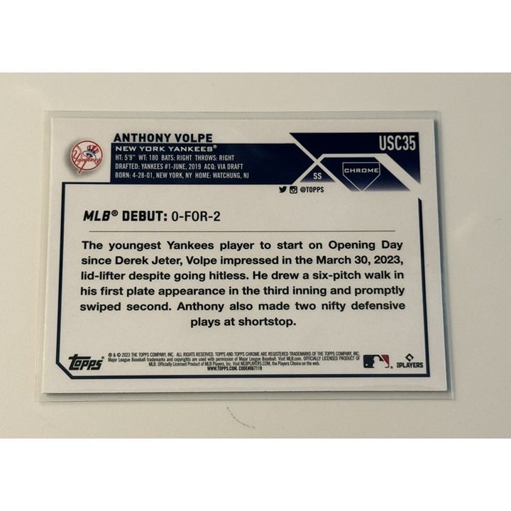 2023 Topps Chrome Update Anthony Volpe RC Yankees Rookie Debut Refractor #USC35*