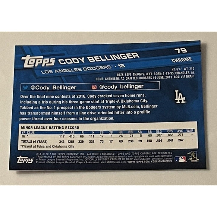 2017 TOPPS Chrome Cody Bellinger* RC MLB LA DODGERS Rookie Card #79 JUST PULLED!