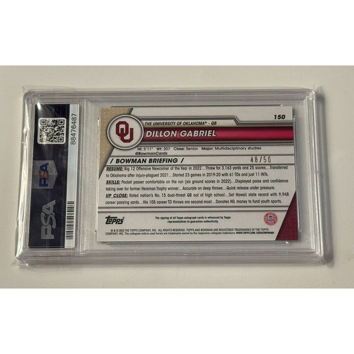 DILLON GABRIEL GOLD RC Auto 2023 Bowman Chrome University REFRACTOR Ducks PSA 10