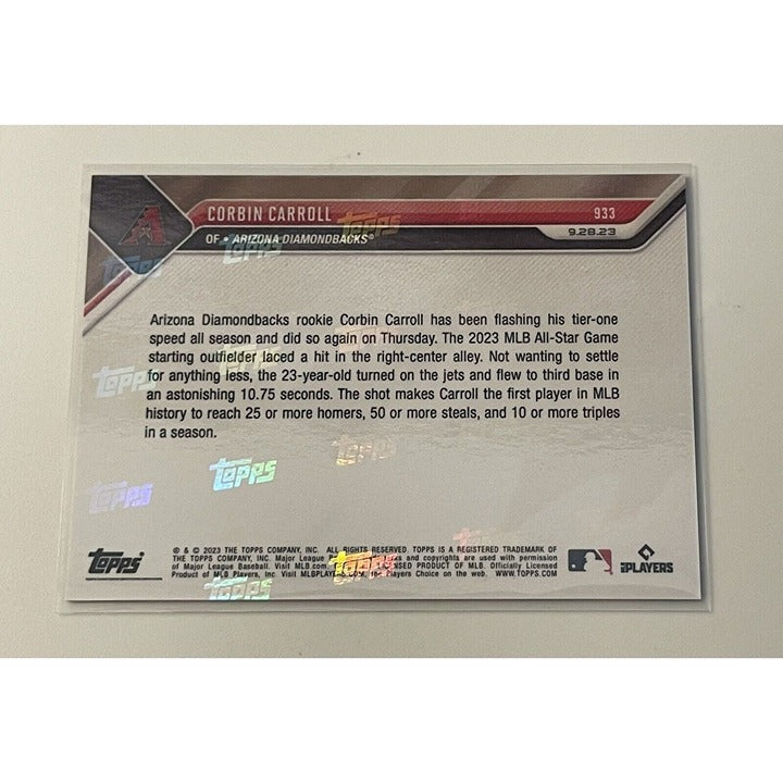 2023 Topps NOW #933 Corbin Carroll RC Record 1st 10+ 3B 25+ HR 50 SB Season Ever