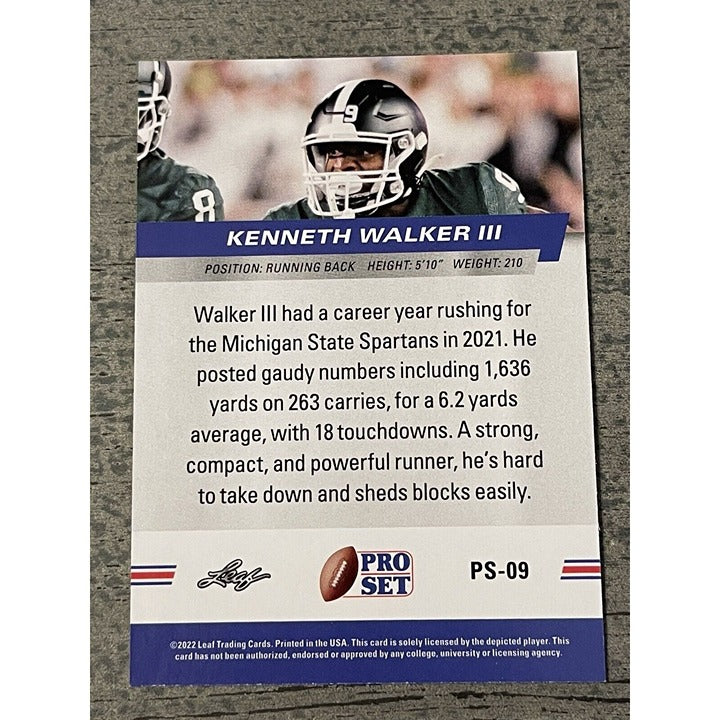 2022 Leaf Pro Set Kenneth Walker III* RC Seattle Rookie Card #PS-09 NFL Seahawks
