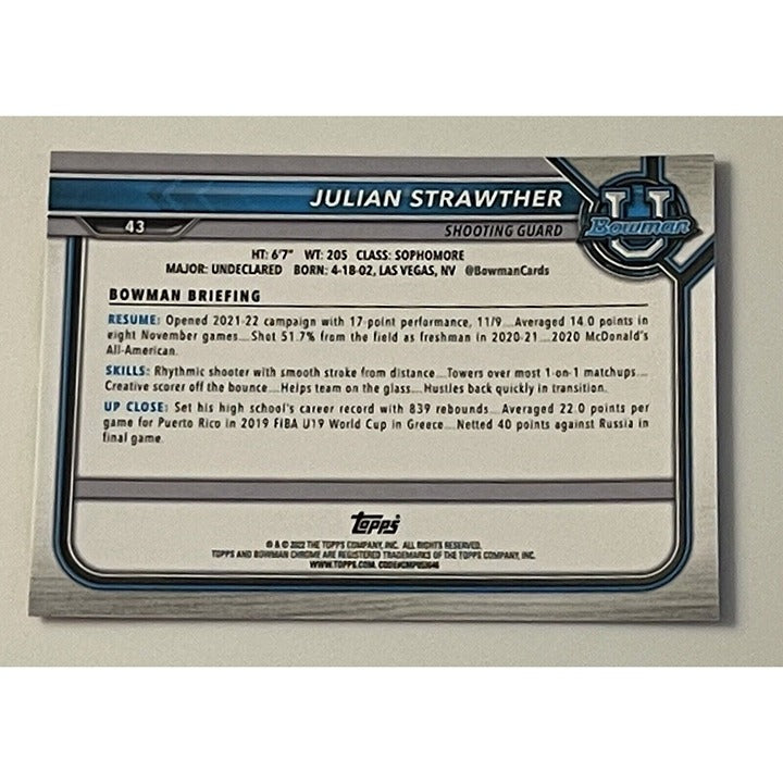 2021-22 Bowman University 1st Bowman Julian Strawther* RC* Refractor #43 SJ Red*