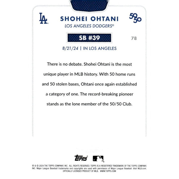 50/50 LIMITED EDITION! Shohei Ohtani MLB LA Dodgers 2024 TOPPS NOW Season #SB 21
