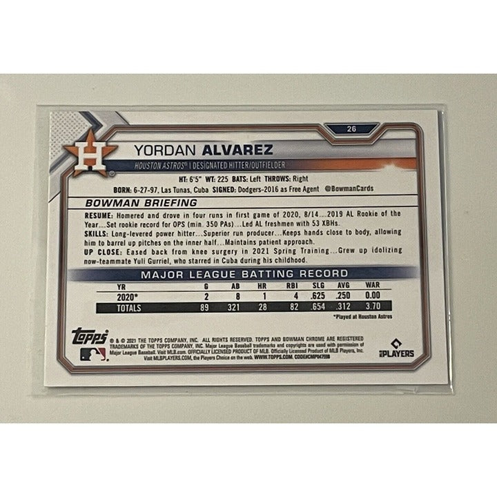2021 Bowman Chrome - Yordan Alvarez* - MLB AL Houston Astros - Baseball Card #26