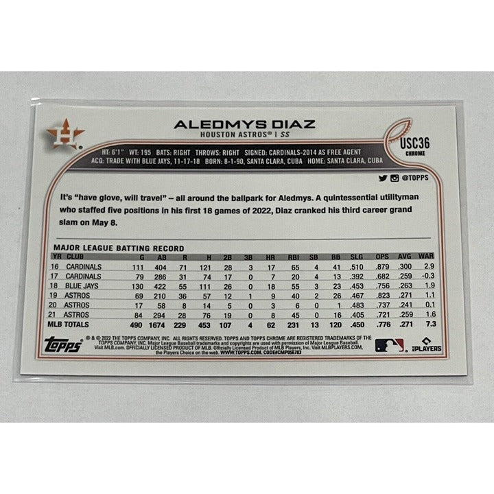 2022 Topps Chrome Update Purple Refractor Aledmys Diaz MLB Houston Astros #USC36