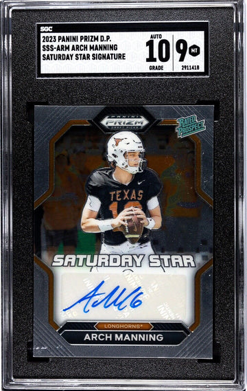 ARCH MANNING Prizm ARCH MANNING AUTO 2023-24 Prizm Draft Saturday STAR RATED Texas Longhorns SGC 9