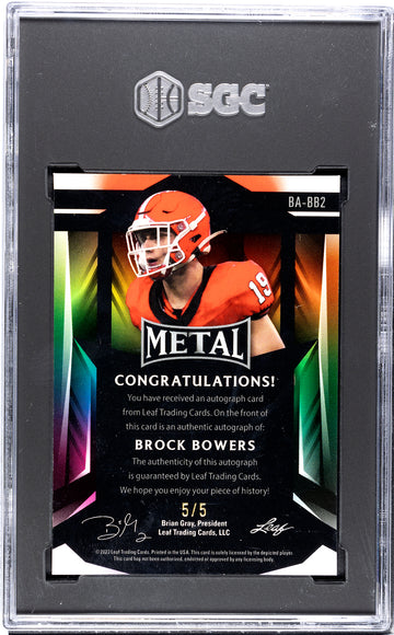 2023 Leaf Metal Brock Bowers* 1/5 Auto Pigskin Wave Card #BA-BB2 UGA Dogs SGC 10 — 01_front