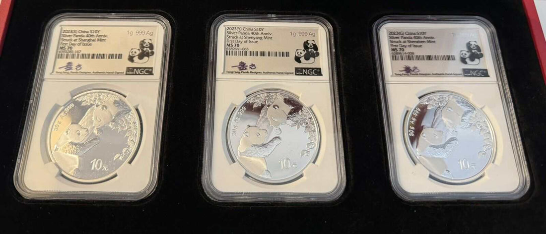 2023 40TH Anniversary 3 COIN Set China Panda Series Pure Silver - Signed By Fang — 01_front