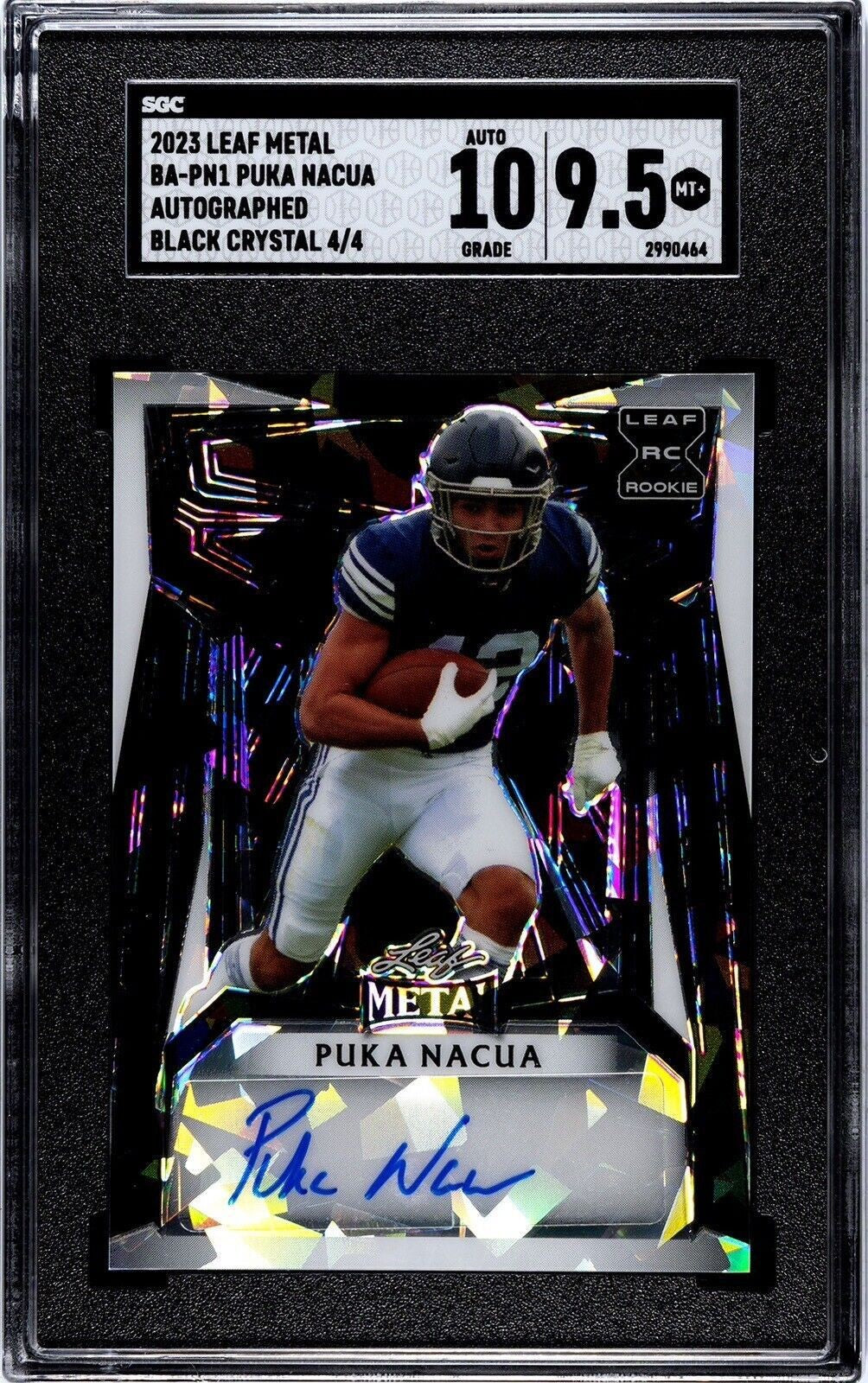 Metal Leaf 2023 Leaf Metal White Crystal Prism Puka Nacua RC AUTO 4/4 BA-PM1 Rams SGC 9.5