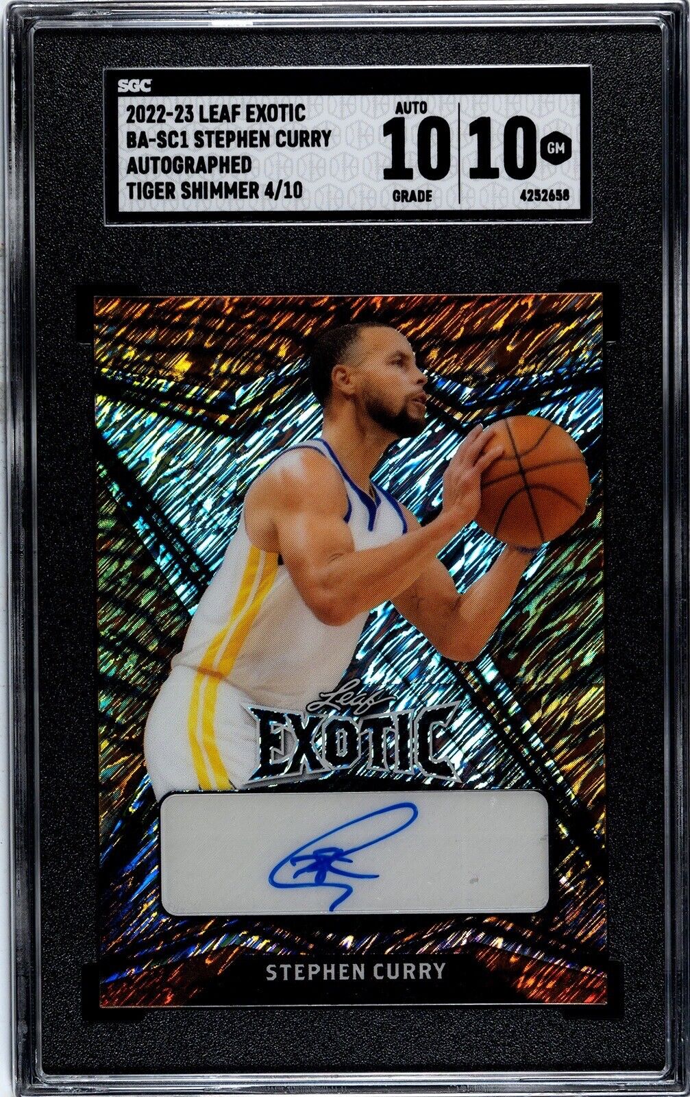 OBO Leaf OBO 2022-23 Leaf Exotic 4/10 Stephen Curry Auto Tiger Shimmer BA-SC1 - SGC 10