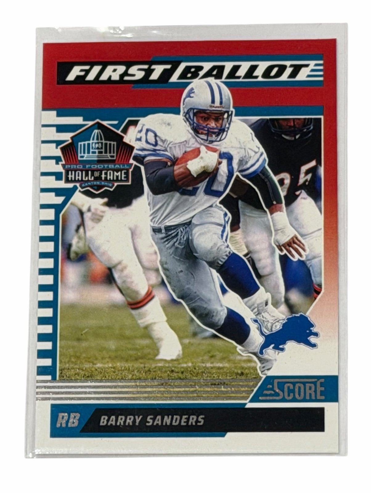 Barry Sanders Panini Barry Sanders 2025 Panini Score First Ballot HOF 8 featuring bold Pro Football