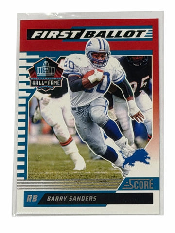 Barry Sanders Panini Barry Sanders 2025 Panini Score First Ballot HOF 8 featuring bold Pro Football