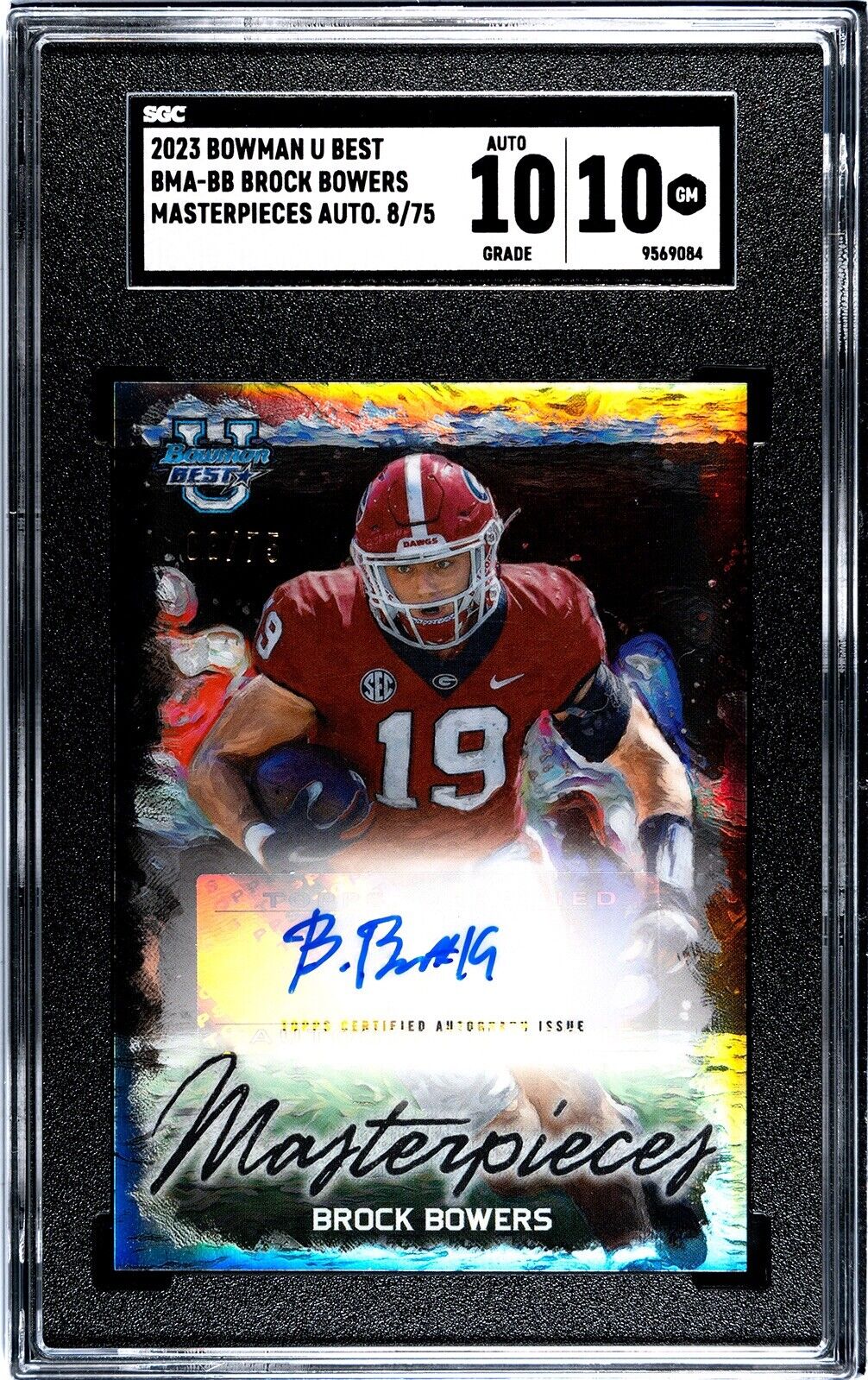 Brock Bowers Bowman U 8/75 Brock Bowers RC Auto - 2023 Bowman U Best Football Masterpieces - SGC 10/10