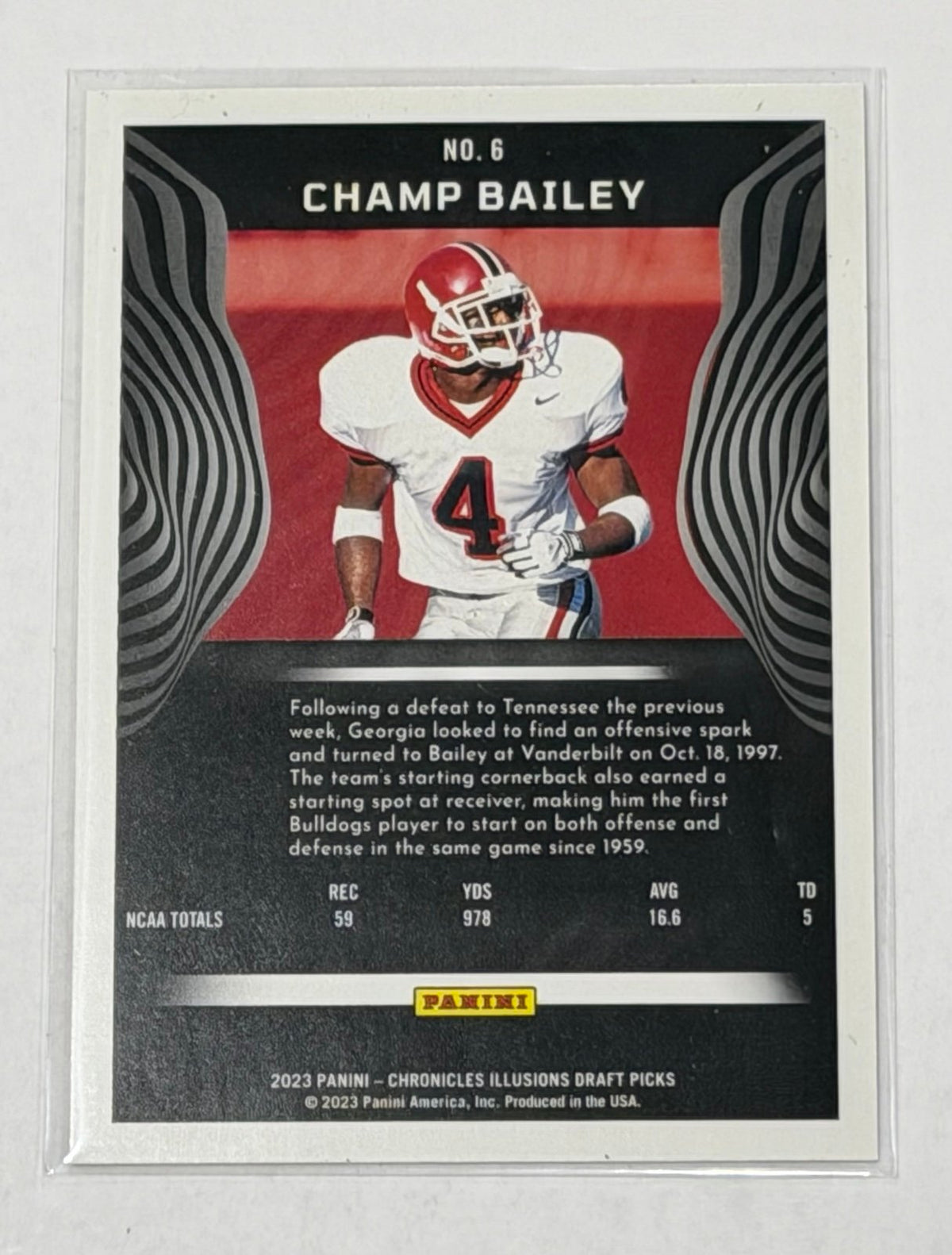 Champ Bailey Panini Champ Bailey RC 2023 Panini Illusions Draft Picks 6 Refractor NCAA UGA Bulldogs