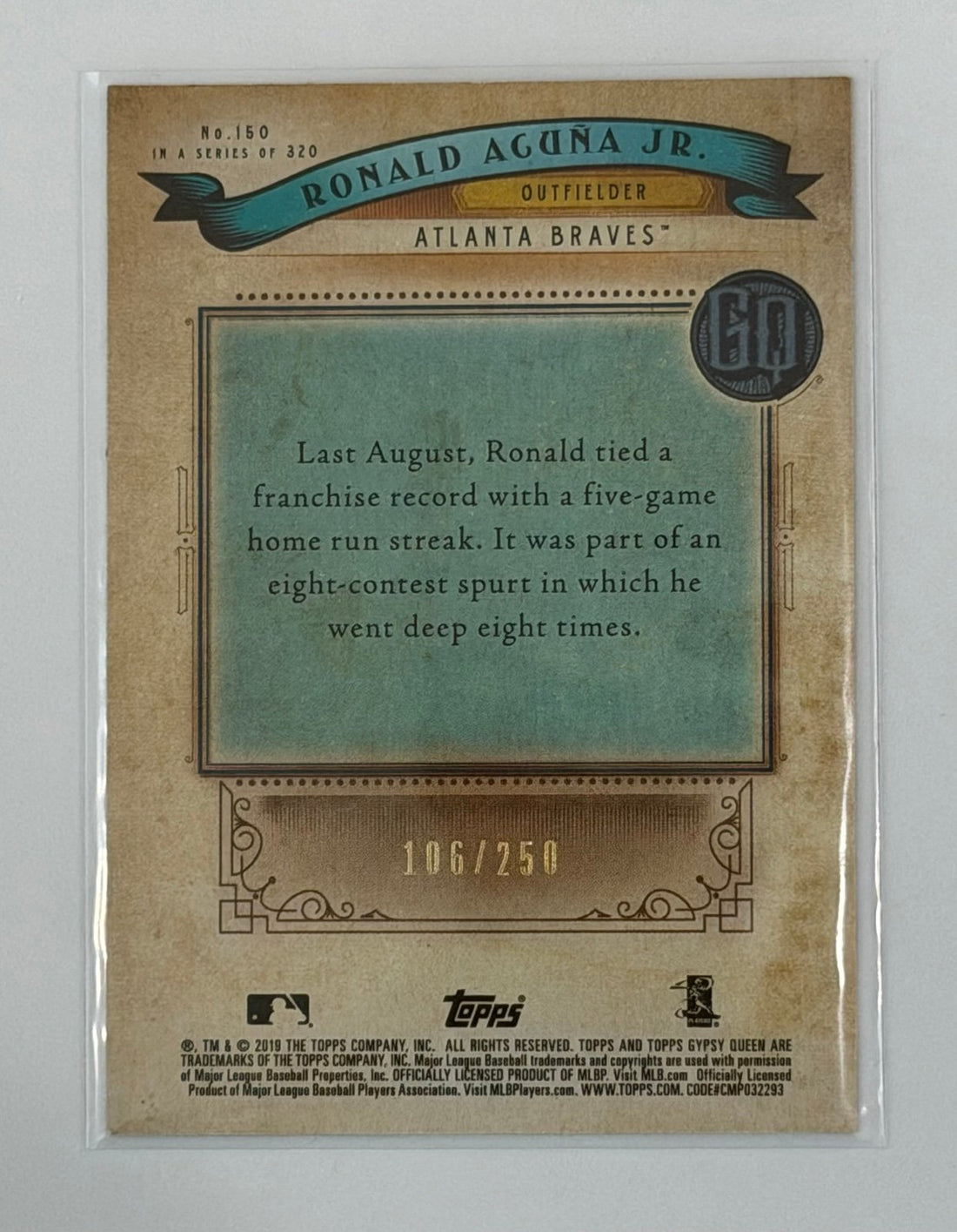 /250 Ronald Acuna Jr 2019 Topps Gypsy Queen #150 SP MLB Atlanta Braves — 01_front