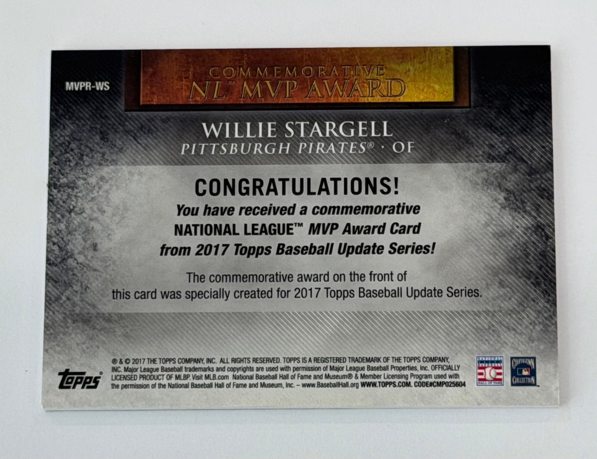 Willie Stargell 2017 Topps Update MVPR-WS MLB Pirates NL MVP Award Insert — 02_back