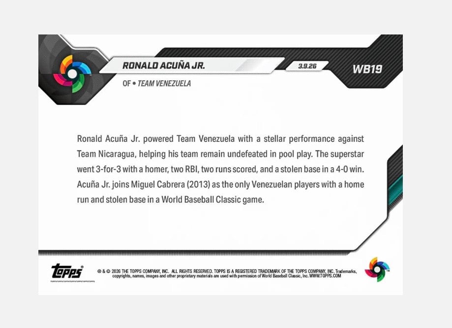 Extreme Topps NOW 1090 Printed Extreme Limited Ronald Acuña Jr HR SB WBC Milestone 2026 Topps NOW
